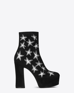 CANDY 80 Star Ankle Boot in Black Suede, Silver Lizard Embossed Metallic Leather and Silver-Toned Metal