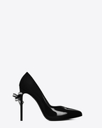 Classic PARIS SKINNY 105 Escarpin V Bow Pump in Black Patent Leather and Clear Crystal