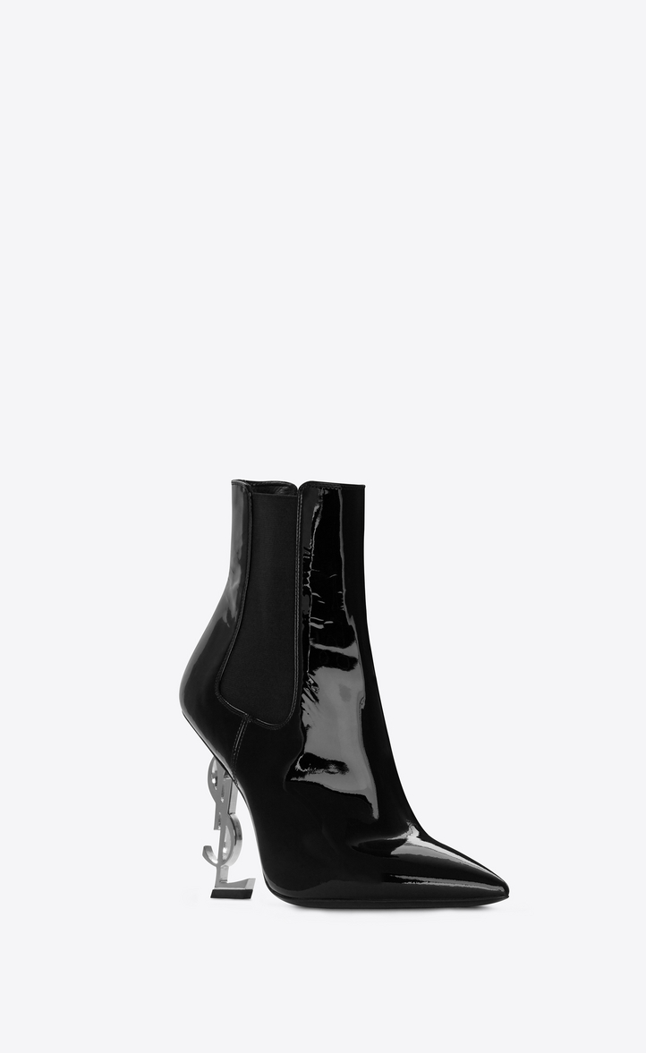 Saint Laurent Opyum Ankle Boot Black Patent Leather And Silver