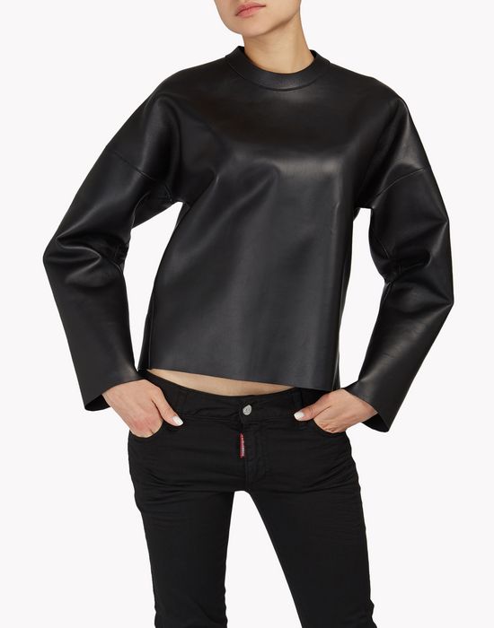 back-zip leather sweatshirt tops & tees Woman Dsquared2