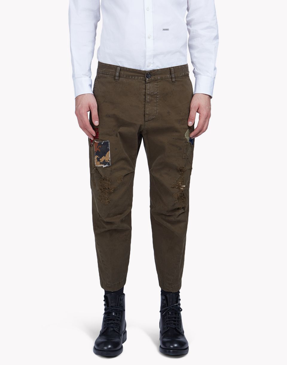 Dsquared2 Patchwork Cargo Pants Military Green Pants for Men