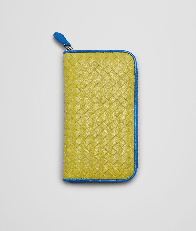 BOTTEGA VENETA PORTAFOGLIO NEW CHARTREUSE E SIGNAL BLUE
IN MADRAS HERITAGE INTRECCIATO
CON ZIP Portafoglio con Zip D fp