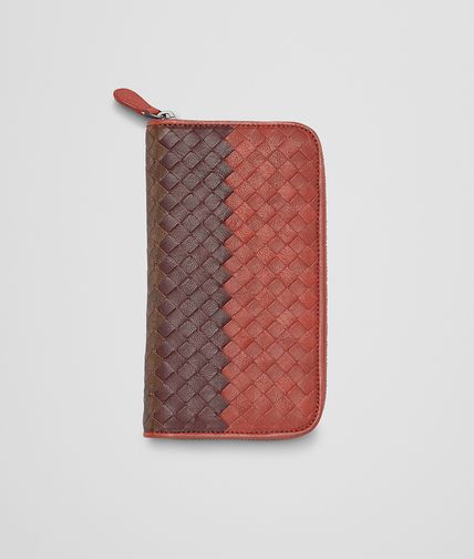 BOTTEGA VENETA - Burnt Red Aubergine Edoardo Intrecciato Club Fumé Zip Around Wallet