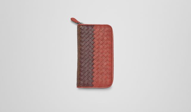 BOTTEGA VENETA - Burnt Red Aubergine Edoardo Intrecciato Club Fumé Zip Around Wallet