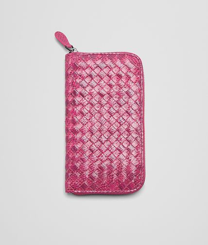 BOTTEGA VENETA - Portemonnaie Mit Rundum-Reissverschluss aus Ayers Livrea Intrecciato ROSA SHOCK