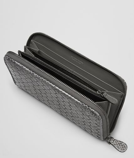 BOTTEGA VENETA - New Light Grey Intrecciato Ayers Livrea Zip Around Wallet