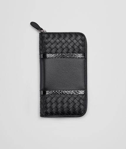 BOTTEGA VENETA - PORTEMONNAIE MIT ZIP AUS NAPPALEDER INTRECCIATO UND AYERS NERO