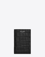 CLASSIC SAINT LAURENT PARIS Passport Case IN BLACK Crocodile Embossed Leather