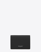Classic Saint Laurent Paris Business Card Case in Black Grain De Poudre Textured Leather
