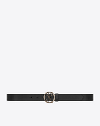 MONOGRAM SAINT LAURENT Serpent Round Buckle Belt in Black Leather and Brushed Silver-Toned Metal