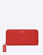 portafogli classic rive gauche con zip integrale e tirante monogramme rosso in pelle martellata