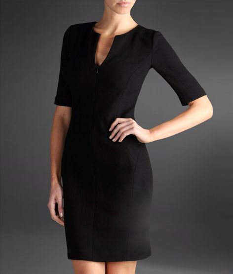 stretch wool and silk dress with 3/4 sleeves