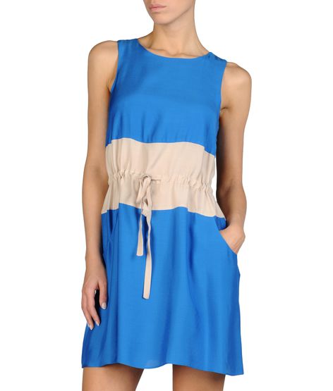 TWO-COLOR DRESS WITH DRAWSTRING WAIST IN VISCOSE AND MODAL
