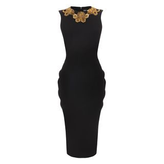 ALEXANDER MCQUEEN, Mid-length Dress, Embroidered Crepe Draped Mid-Length Pencil Dress