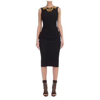 ALEXANDER MCQUEEN, Mid-length Dress, Embroidered Crepe Draped Mid-Length Pencil Dress