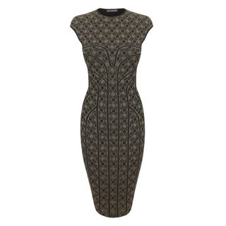 ALEXANDER MCQUEEN, Mid-length Dress, Honeycomb Lace Jacquard Pencil Dress