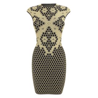 ALEXANDER MCQUEEN, Mini Dress, Honeycomb Bee 3D Puckering Lace Jacquard Mini-dress