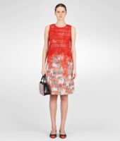Bottega Veneta® Petale New Red Silk Graphic Fence Print Dress Bottega Veneta® Petale New Red Silk Graphic Fence Print Dress