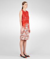 Bottega Veneta® Petale New Red Silk Graphic Fence Print Dress Bottega Veneta® Petale New Red Silk Graphic Fence Print Dress