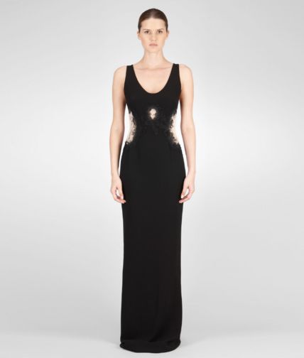 BOTTEGA VENETA - Nero Nude Crepe Japonnaise Lace Embroidered Dress