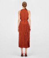 Bottega Veneta® BURNT RED PLISSE FRINGED EMBROIDERED DRESS Bottega Veneta® BURNT RED PLISSE FRINGED EMBROIDERED DRESS