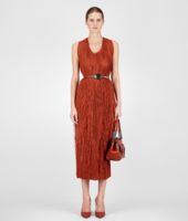 Bottega Veneta® BURNT RED PLISSE FRINGED EMBROIDERED DRESS Bottega Veneta® BURNT RED PLISSE FRINGED EMBROIDERED DRESS
