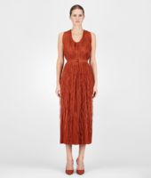 Bottega Veneta® BURNT RED PLISSE FRINGED EMBROIDERED DRESS Bottega Veneta® BURNT RED PLISSE FRINGED EMBROIDERED DRESS