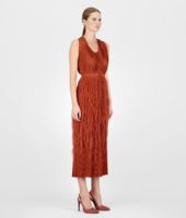 Bottega Veneta® BURNT RED PLISSE FRINGED EMBROIDERED DRESS Bottega Veneta® BURNT RED PLISSE FRINGED EMBROIDERED DRESS