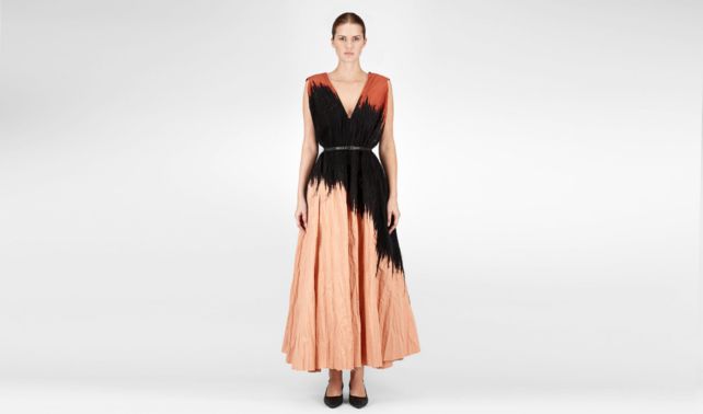 BOTTEGA VENETA - BURNT RED NERO PALAZZO REFINE RAMIE COTTON MOHAIR EMBROIDERED DRESS
