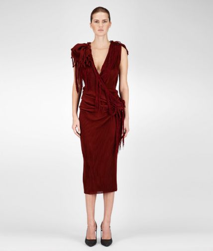 BOTTEGA VENETA - BURNT RED COTTON JERSEY FRINGED DRESS