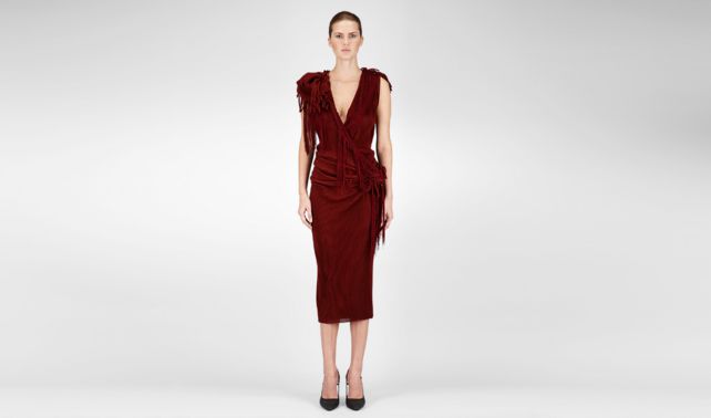 BOTTEGA VENETA - KLEID AUS BAUMWOLLJERSEY MIT FRANSEN BURNT RED