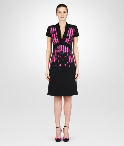 BOTTEGA VENETA - Nero Rosa Shock Macrame Jacquard Embroidered Dress