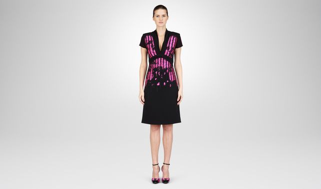 BOTTEGA VENETA - Nero Rosa Shock Macrame Jacquard Embroidered Dress