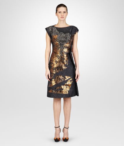 BOTTEGA VENETA - New Dark Grey Bronze Laminated Print Cloquet Dress