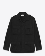 Classic Military Parka in Black Cotton and Linen Gabardine