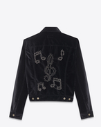 Jean Jacket in Black Velour and Silver-Toned Metal