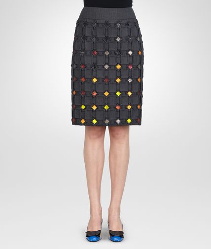 BOTTEGA VENETA - Dark Grey Multicolor Metallic Plissè Embroidered Skirt