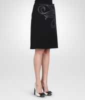 Bottega Veneta® Nero Technical Crepe Shiny Lambskin Skirt Bottega Veneta® Nero Technical Crepe Shiny Lambskin Skirt