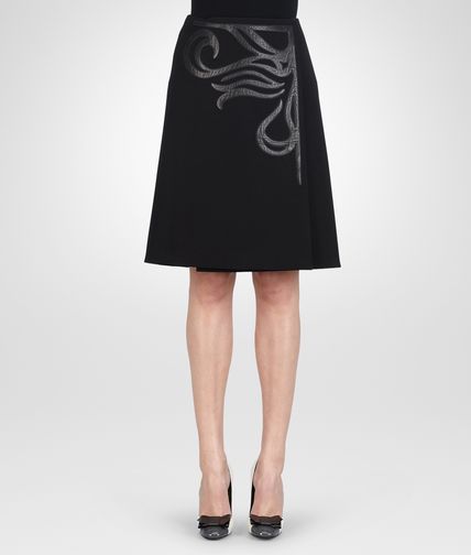 BOTTEGA VENETA - Nero Technical Crepe Shiny Lambskin Skirt