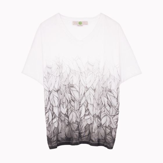 Stella McCartney, Weißes T-Shirt im Laubdruck mit V-Ausschnitt