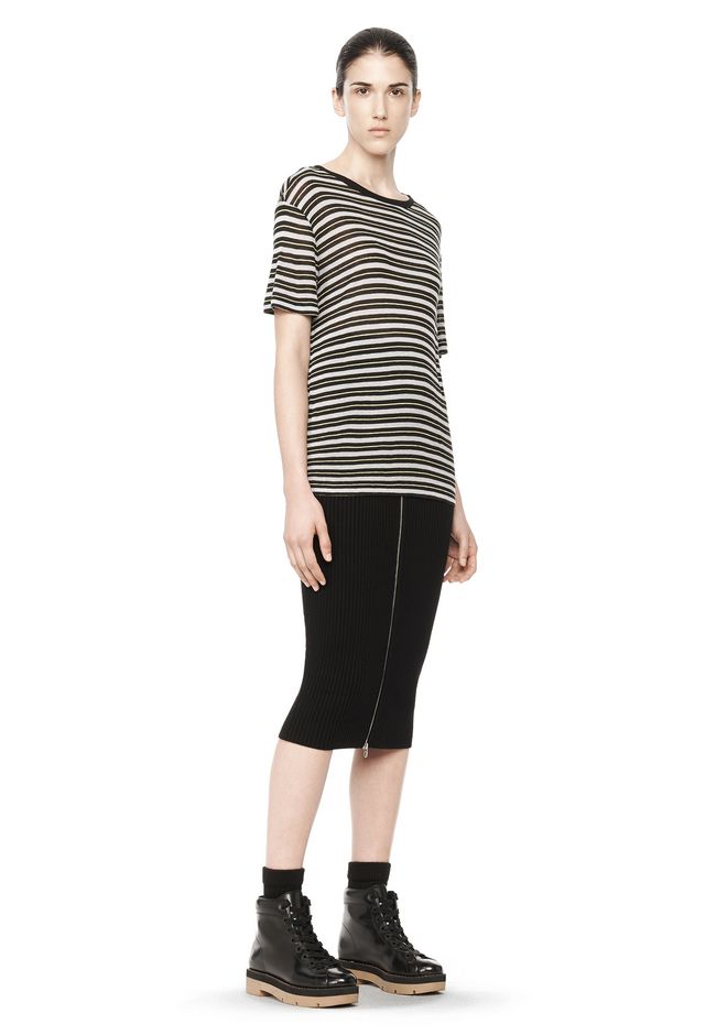 T by ALEXANDER WANG STRIPE LINEN SHORT SLEEVE TEE