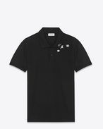 Polo en piqué de coton à imprimé étoiles noir et blanc
