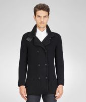 Bottega Veneta® Nero Wool Nappa Detail Cardigan Bottega Veneta® Nero Wool Nappa Detail Cardigan