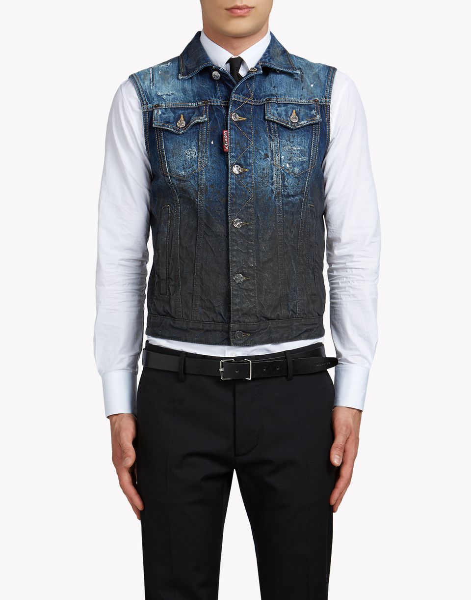 red jean vest
