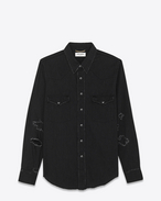 Western Distressed Shirt in Vintage Black 70's Trash Denim
