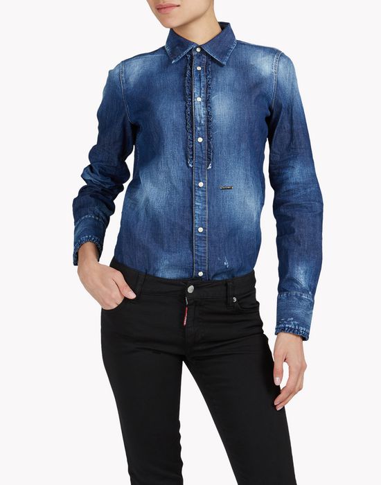 ruffle denim shirt