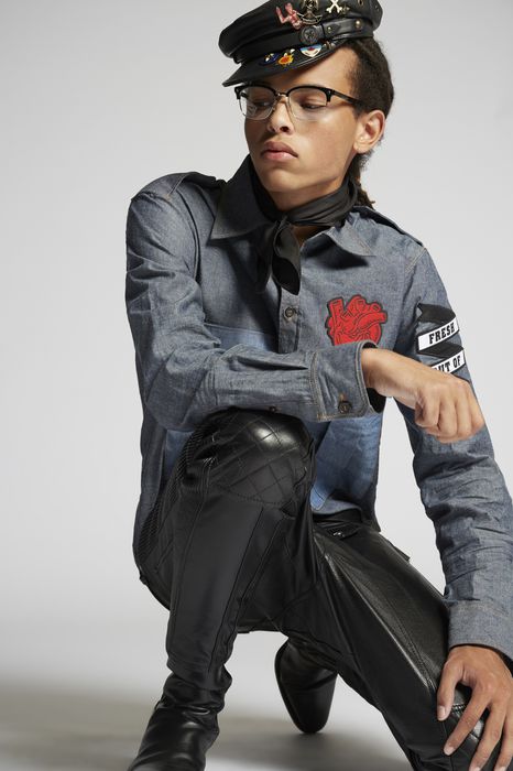 contrasted chambray heart patch shirt shirts Man Dsquared2
