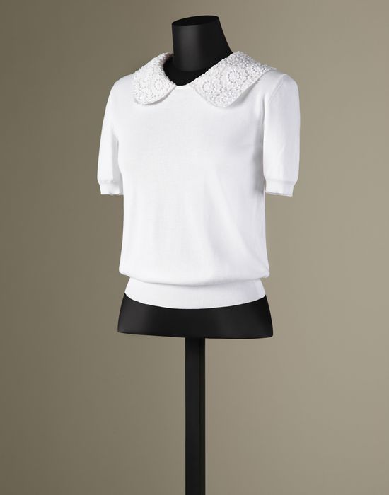 MACRAMÉ LACE COLLAR TOP - Short sleeve jumpers - Dolce&Gabbana - Winter 2014 MACRAMÉ LACE COLLAR TOP - Short sleeve jumpers - Dolce&Gabbana - Winter 2014