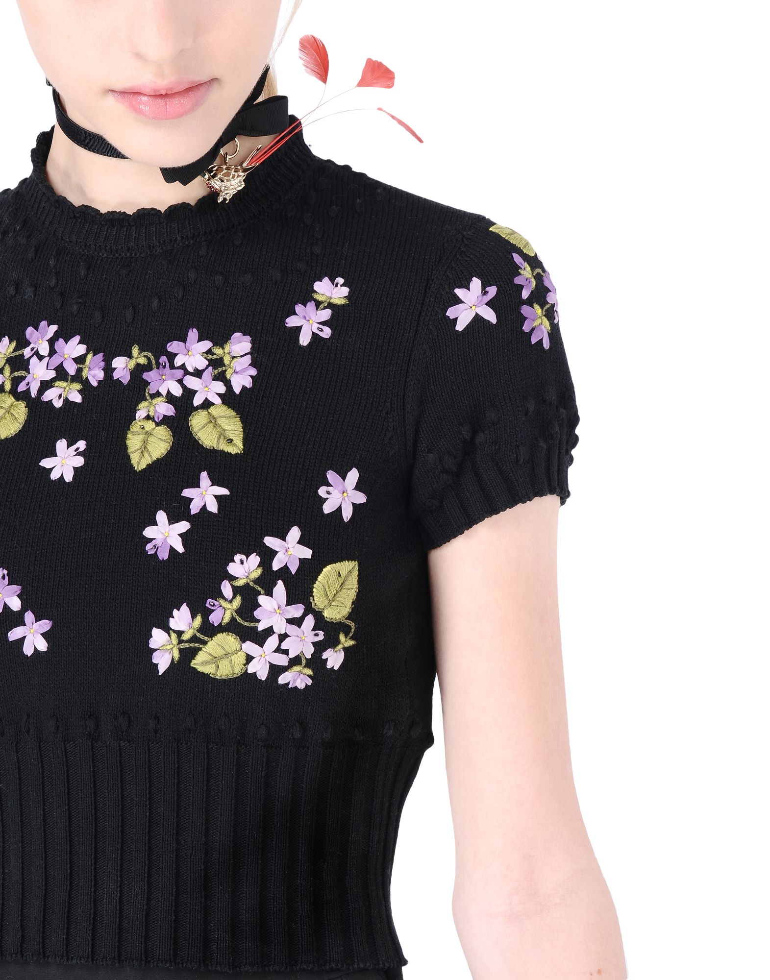 REDValentino Violet Embroidered Cotton Knit Sweater - Knit Sweater for ...