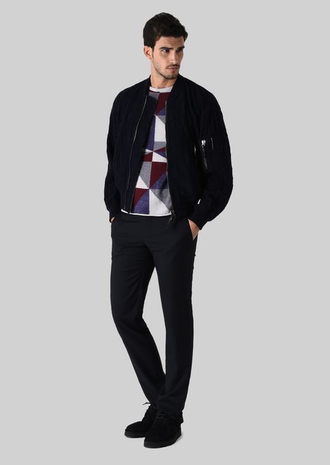 CREWNECK GEOMETRIC INLAY KNIT IN CASHMERE AND CHENILLE: Sweaters Men by Armani - 1